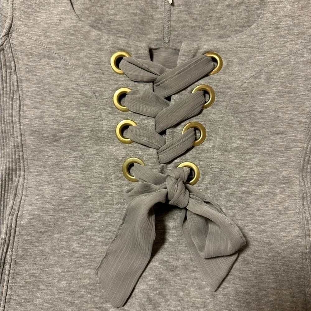 Free People Dove Gray Looking Back Lace Up Long Sleeve Top - Picture 9 of 16